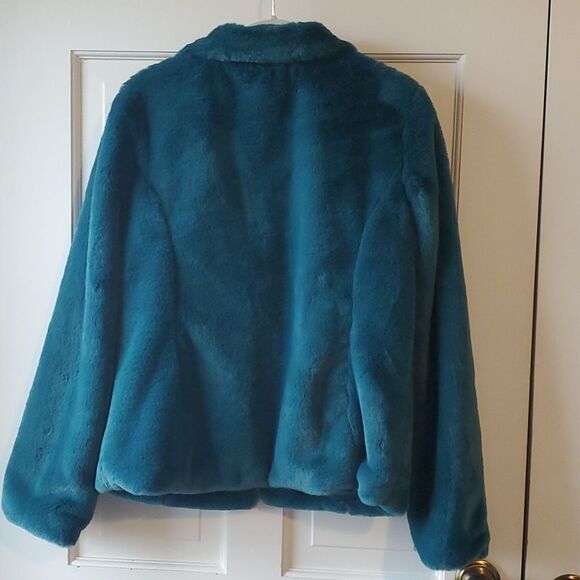MAISON JULES FAUX FUR JACKET SIZE SMALL REVERSIBLE BLUE GREEN - Picture 5 of 12